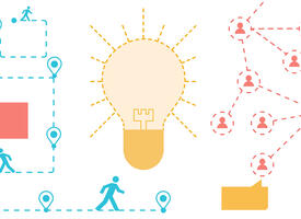 Lightbulbs, person walking on a path