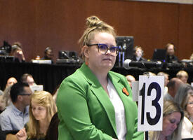 An ARA attendee listens in response to a question