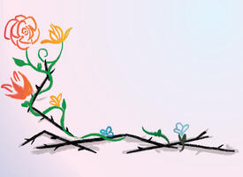 Cartoon image of flowers on a branch