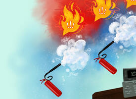 Cartoon image of fire extinguishers and a phone