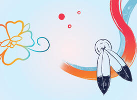 Cartoon image of feathers and flowers