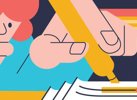 Cartoon image of a person writing with a marker