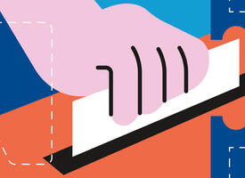 Cartoon image of a vote being placed in a ballot box