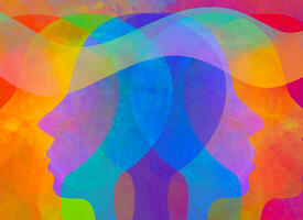 Colourful illustration of heads blending together 