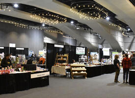 Various booths at a teachers' convention