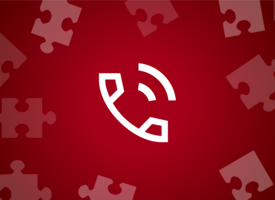 Red graphic with telephone and puzzle pieces