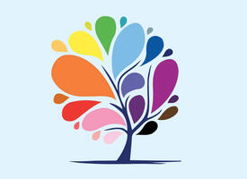 Multi-coloured cartoon tree