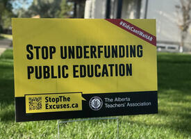 A lawn sign that says "Stop underfunding public education"