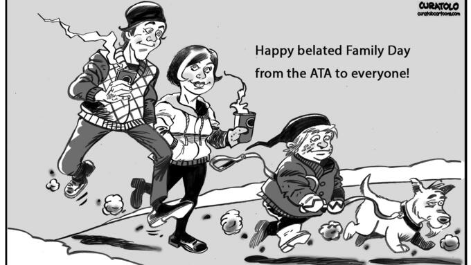 Cartoon of a family enjoying the Family Day holiday.