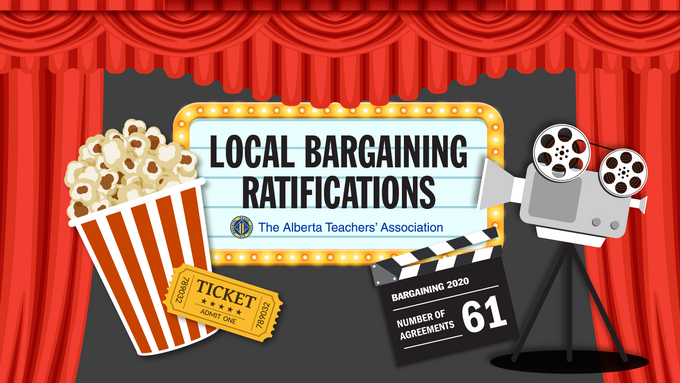 Popcorn, movie camera and ticket in front of a red curtain