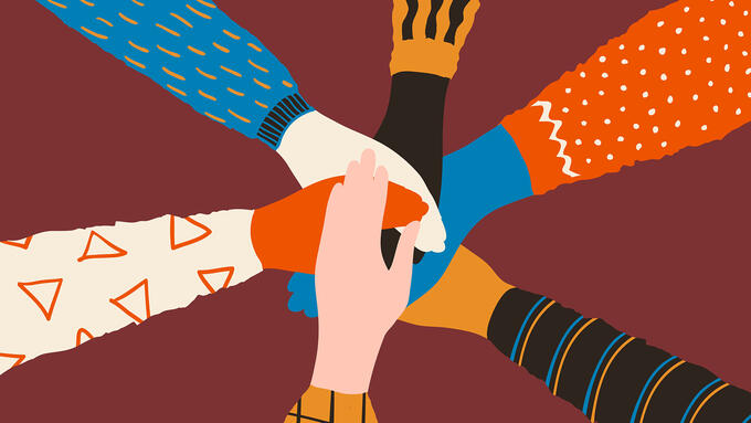 Illustration of hands stacked