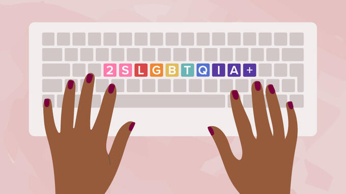 Hands hover over a keyboard highlighting LGBTQ