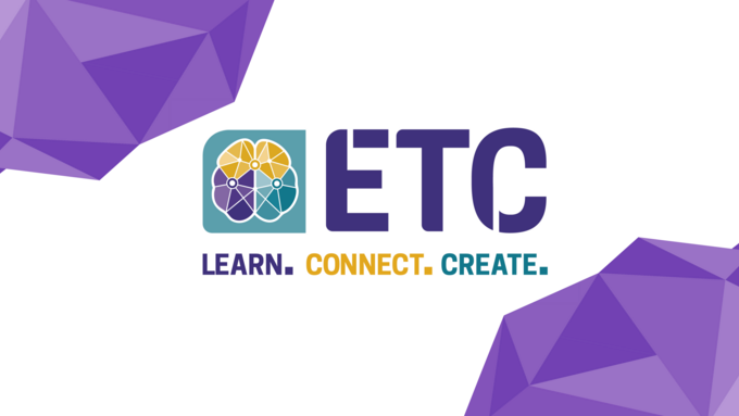 Educational Technology Council logo framed by purple triangles