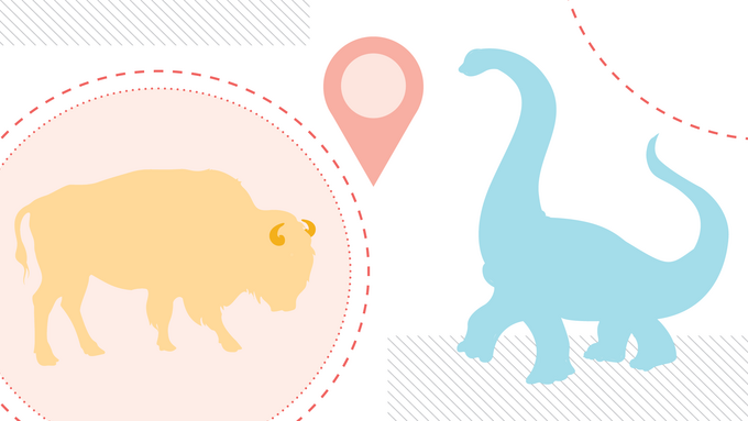 Bison and dinosaur illustration