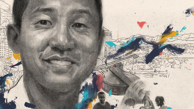 Illustration of a man with a violin