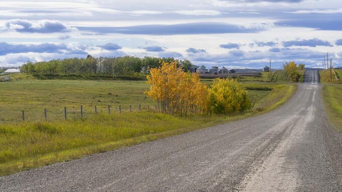 Alberta prairie landscape from a gravel road