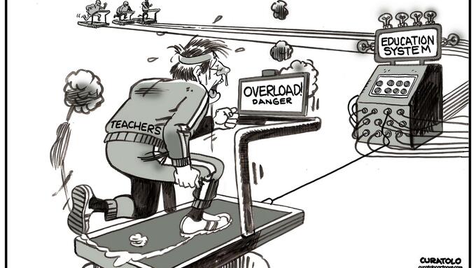 Cartoon of teacher on treadmill