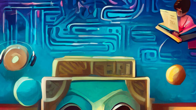 An AI generated face with a screen on its head.