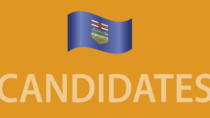 A graphic stating candidates with an Alberta flag