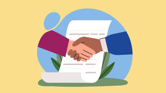 Two hands shaking over a contract