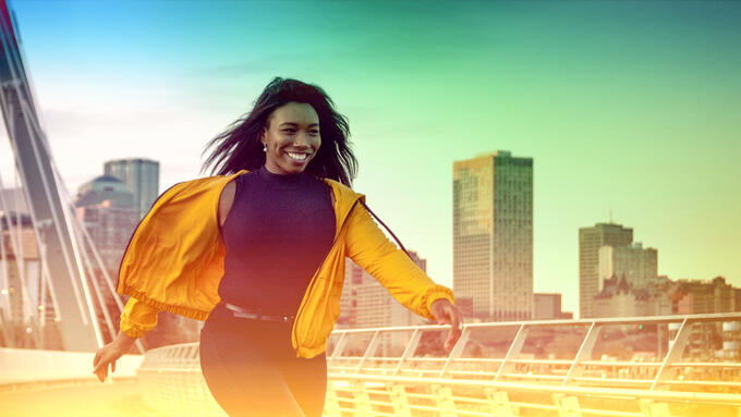 Women skipping across the Walterdale bridge in Edmonton 