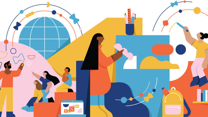 Abstract illustration of teachers and students