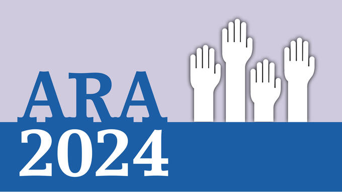 ARA 2024 with cartoon image of hands raised