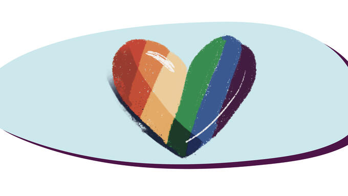 Cartoon image of a rainbow heart