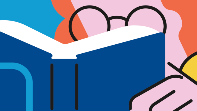 Candidate wearing glasses reading a book