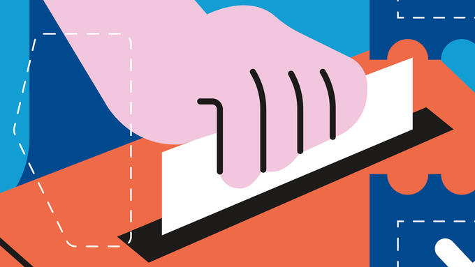 Cartoon image of a vote being placed in a ballot box