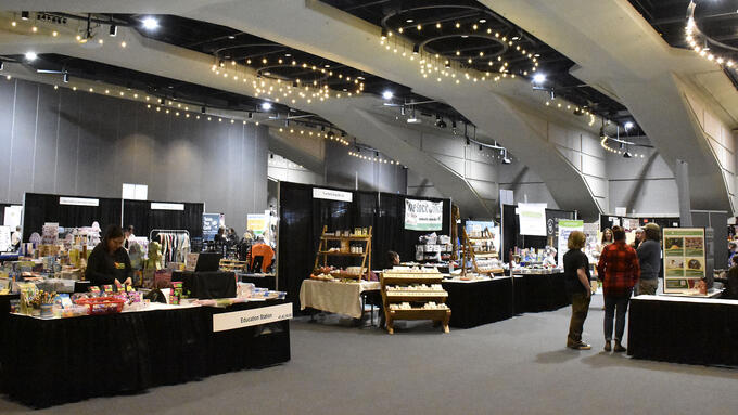 Various booths at a teachers' convention