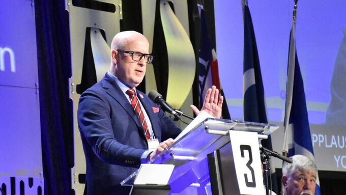 ATA President Jason Schilling delivers his address to members at the 2025 ARA