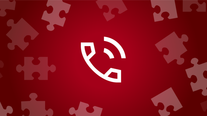 Red graphic with telephone and puzzle pieces