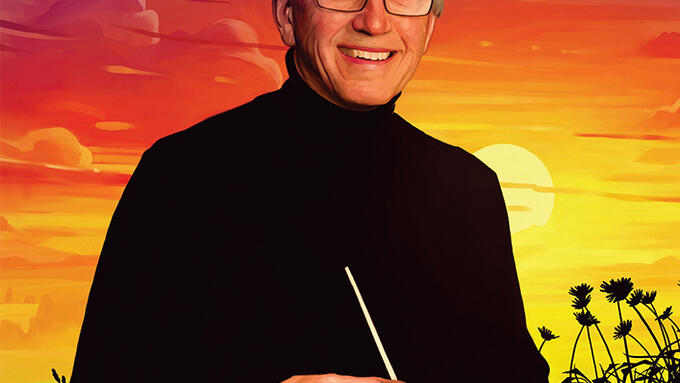 The illustration of retired teacher Tom Spila