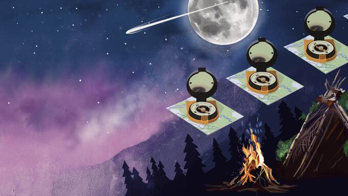 Illustration of a camping trip under stars