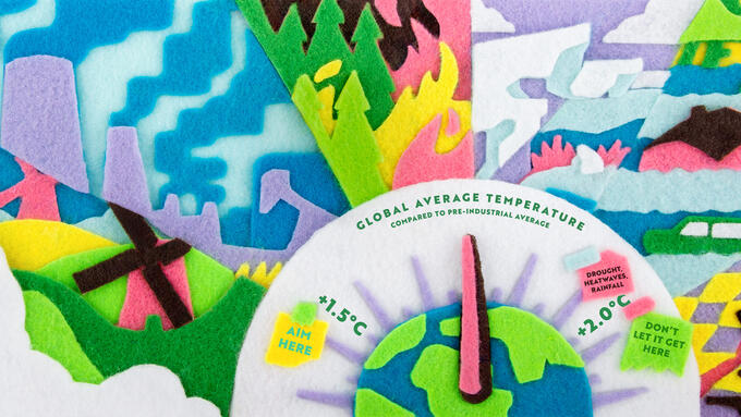 Felted collage depicting renewable and polluting resources