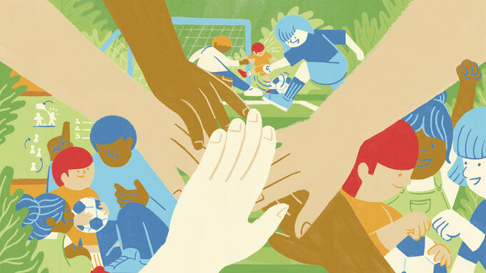 Illustration of children playing as a team