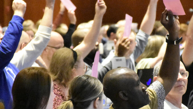 Attendees at this year's ARA vote on a resolution