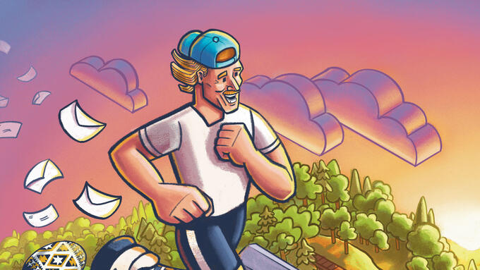 Man running with blue hat and white t-shirt