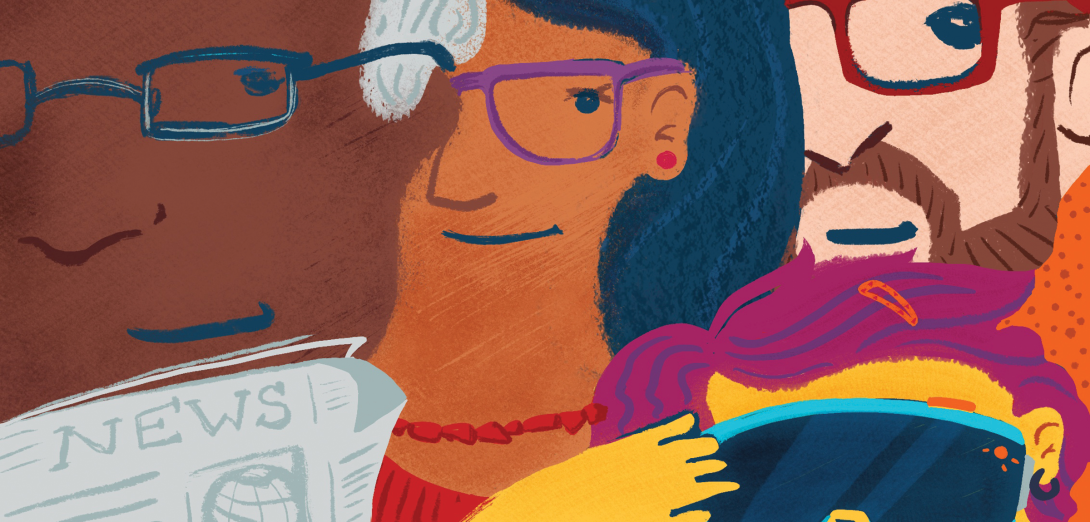 Illustration by Gela Cabrera Loa of 3 adults of different generations with one GenZ in cool shades