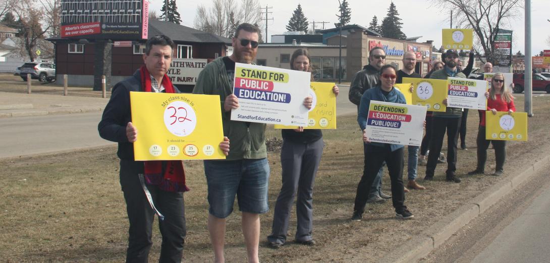 Teachers in Red Deer demonstrate their concern over large class sizes