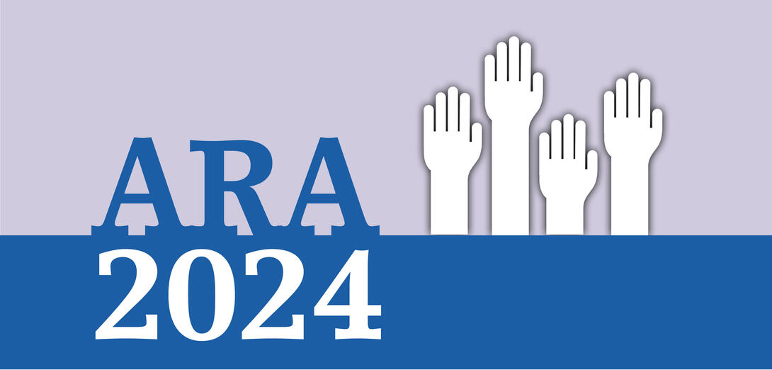ARA 2024 with cartoon image of hands raised