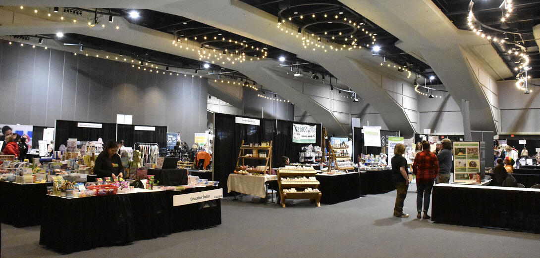 Various booths at a teachers' convention