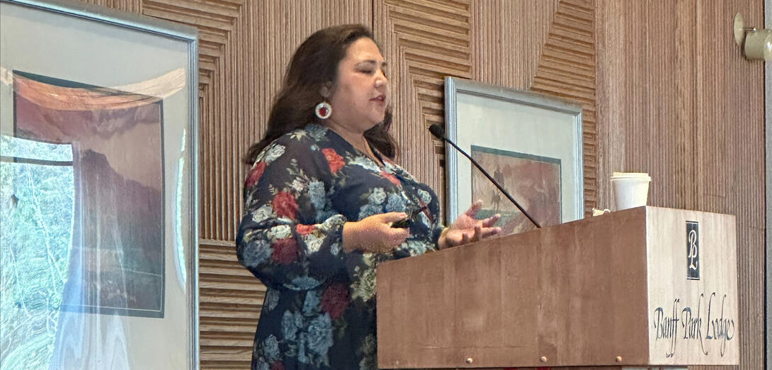 Speaker Koren Lightening, KC presented on reconciliation and allyship at the symposium