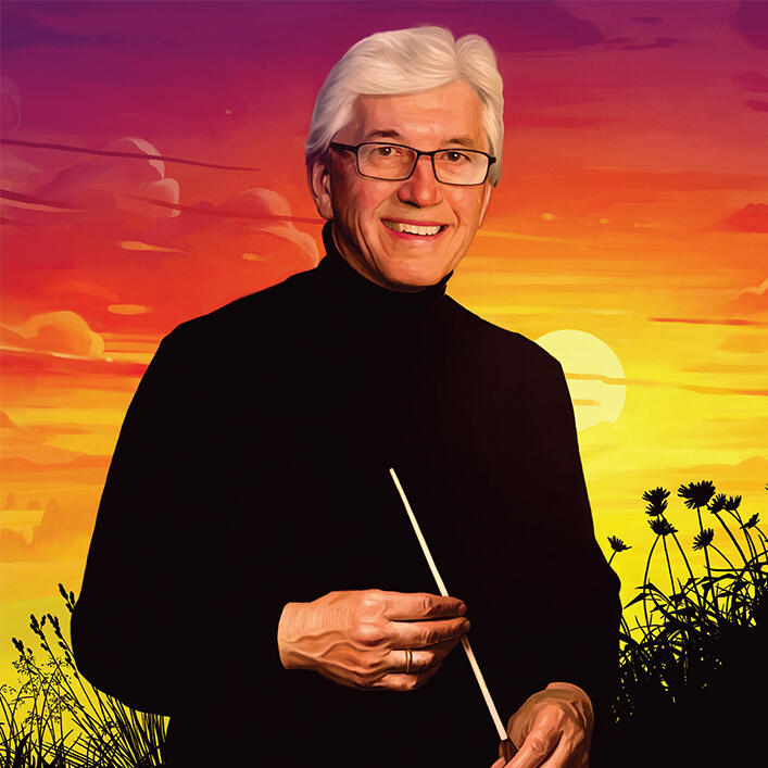The illustration of retired teacher Tom Spila