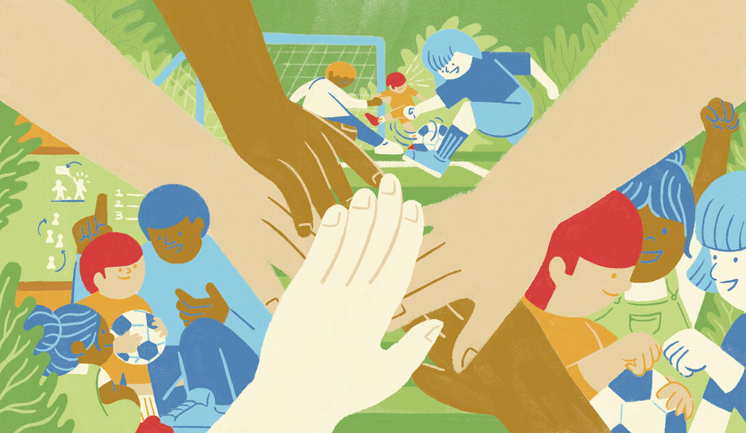 Illustration of children playing as a team